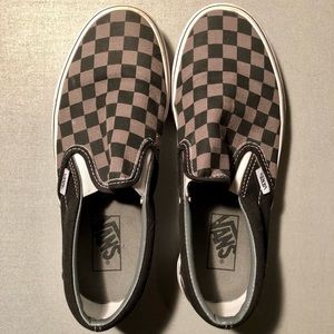 Vans Classic slip-ons, Grey and Black check, Women’s size 8, Men’s size 6.5